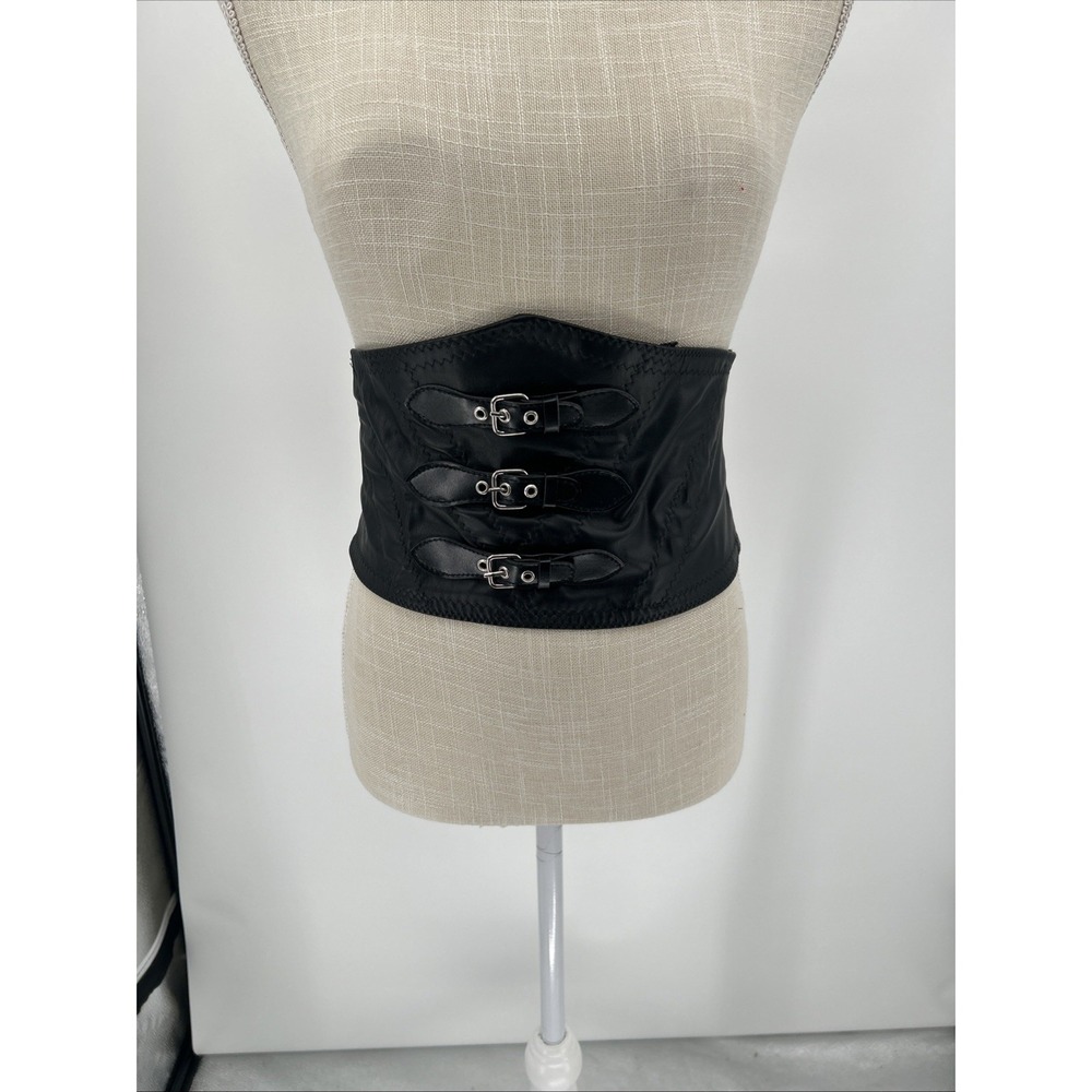Underbust Corset Triple‎ Buckle Bonage Heavy Duty Black PVC Corset Belt Cosplay